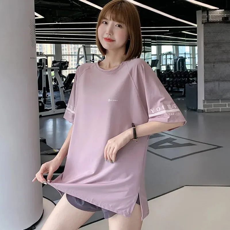 Split Beautiful Back Yoga Clothes Women'S Loose Quick-Drying Running Short-Sleeved Blouse Women'S Fitness Blouse