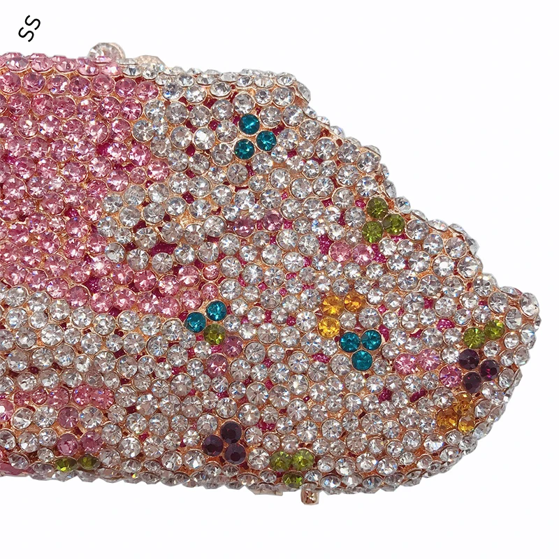 18*8*4cm Personality Fashion Ice Cream Style Women's Clutch Bag Pure Hand-inlaid Rhinestone Diamond Wrist-bag for Evening Party