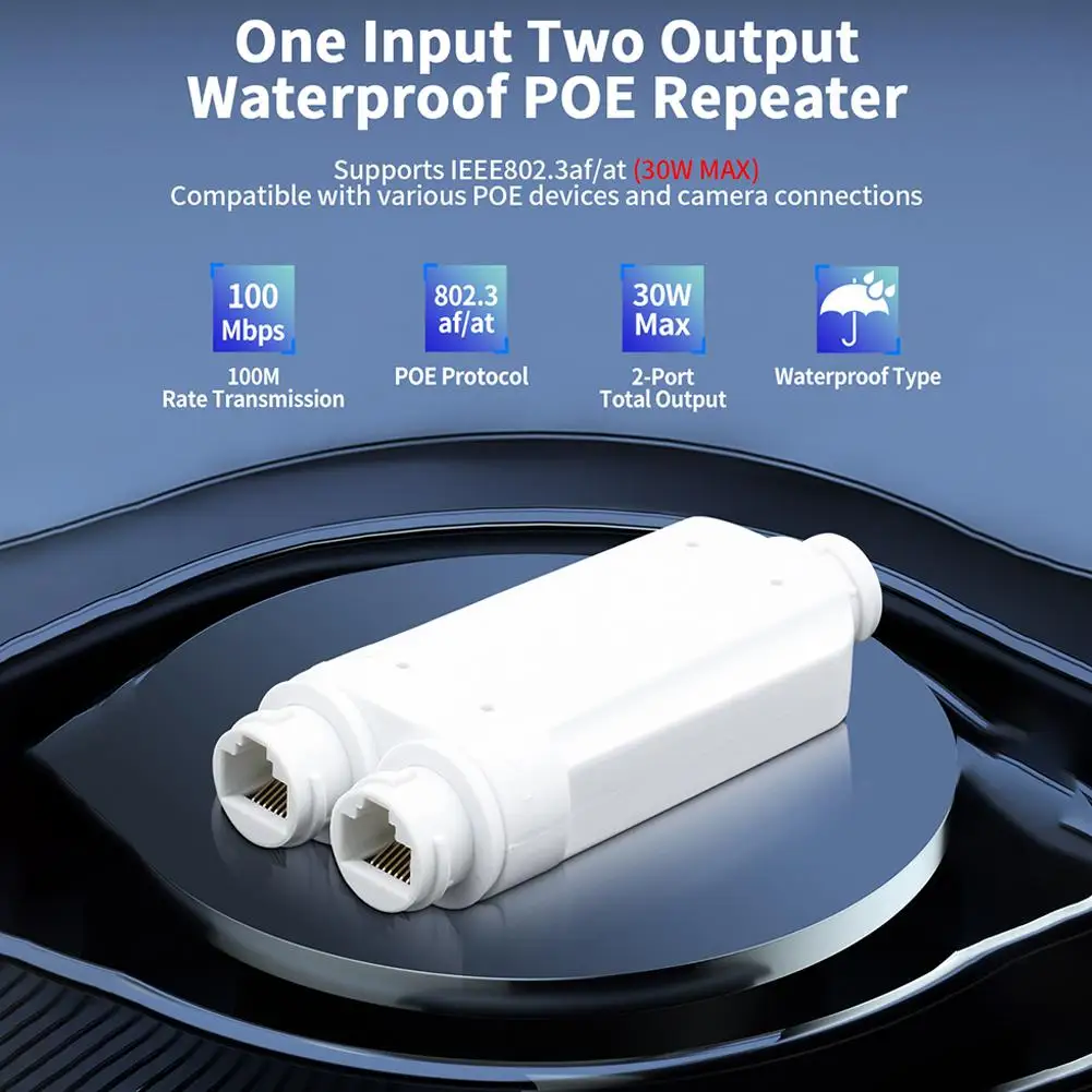 HORACO 야외 방수 POE 리피터, POE 스위치 카메라용, 2 포트, IP66, 10 Mbps, 100Mbps, 1 to 2 PoE 익스텐더, IEEE802.3af/at 48V