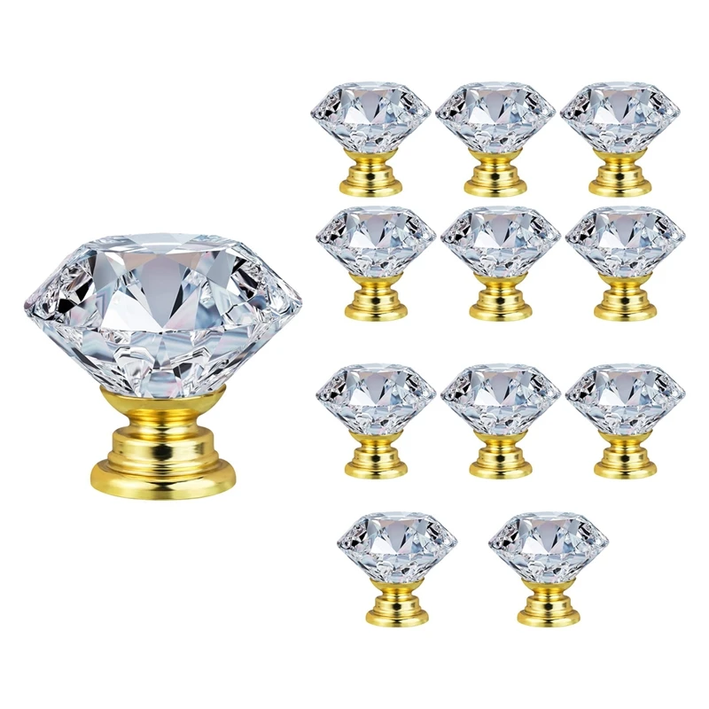 

12 Pcs 30MM Crystal Clear Glass Dresser Knobs Diamond Drawer Knobs Pulls Handles Kitchen Cabinet Knobs