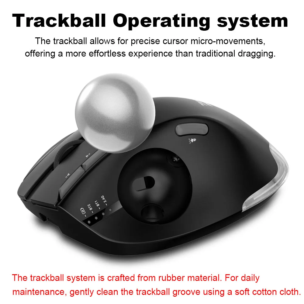 Lefon-mouse Ergonômico Bluetooth sem Fio Rollerball Mice Recarregável para Computador pc Desenho de Escritório 2.4g F33 Trackball - Imagem 5
