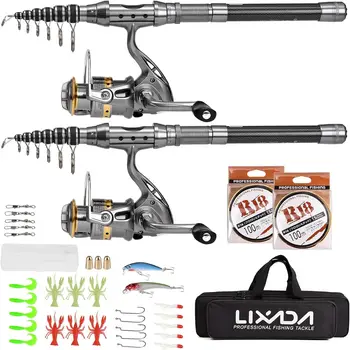 Fishing Pole Combo Set 1.5/1.8/2.1/2.4m Rod Reel Telescopic Fishing Rod Carbon Fiber Spinning Reels Fishing Set with 1