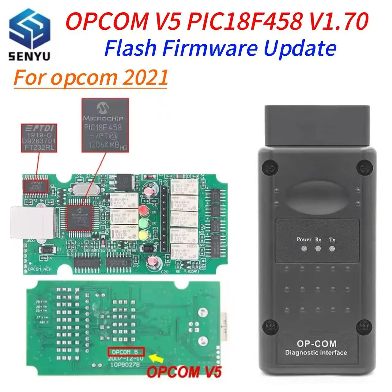 OPCOM V5 For Opel 2021 OP COM V1.70 PIC18F458 FTDI Flash Firmware update CAN BUS OBD OBD2 Scanner Auto Tool Car Diagnostic Cable