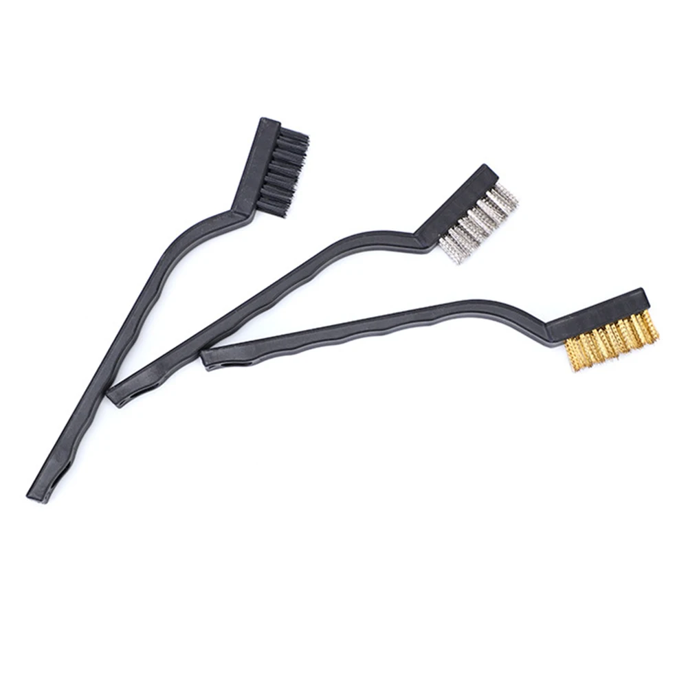 3Pcs Mini Rust Brush Multifunction Nylon/Brass/Stainless Steel Brush Wire Detail Ergonomic Handle for Rust Dust