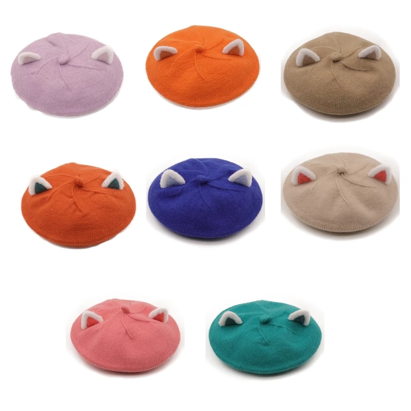 

Lovely Painter Hat Cartoon for Cat Ears Knitted Octagonal Hat for Go To