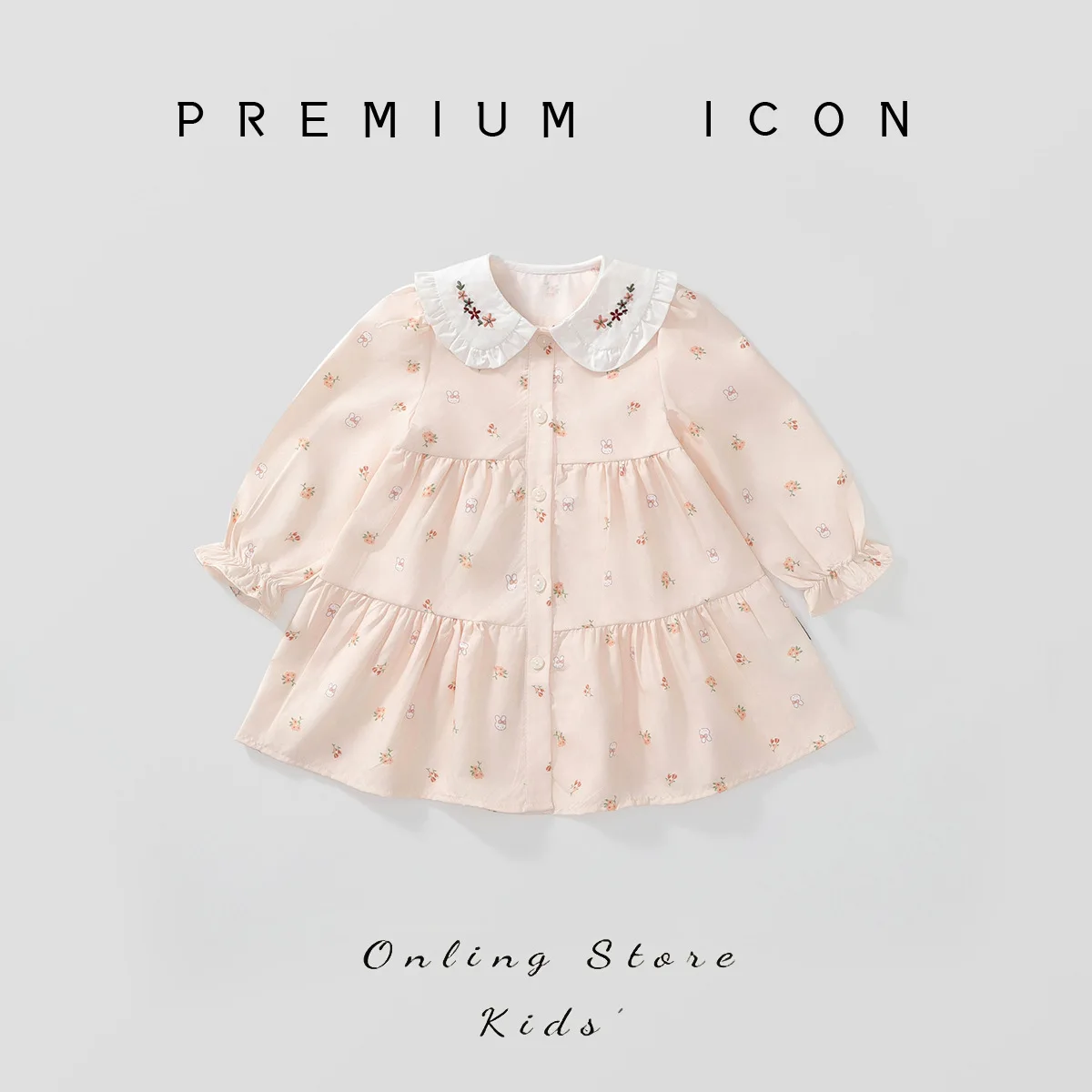 Korean New Toddler Girls Dress Cotton Peter Pen Collar Embroidery Kids Girls Dress Single Breasted Printed Babys