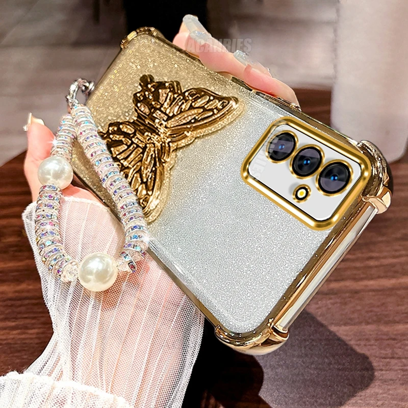 Lanyard Plating Butterfly Holder Silicone Shockproof Stand Case Cover