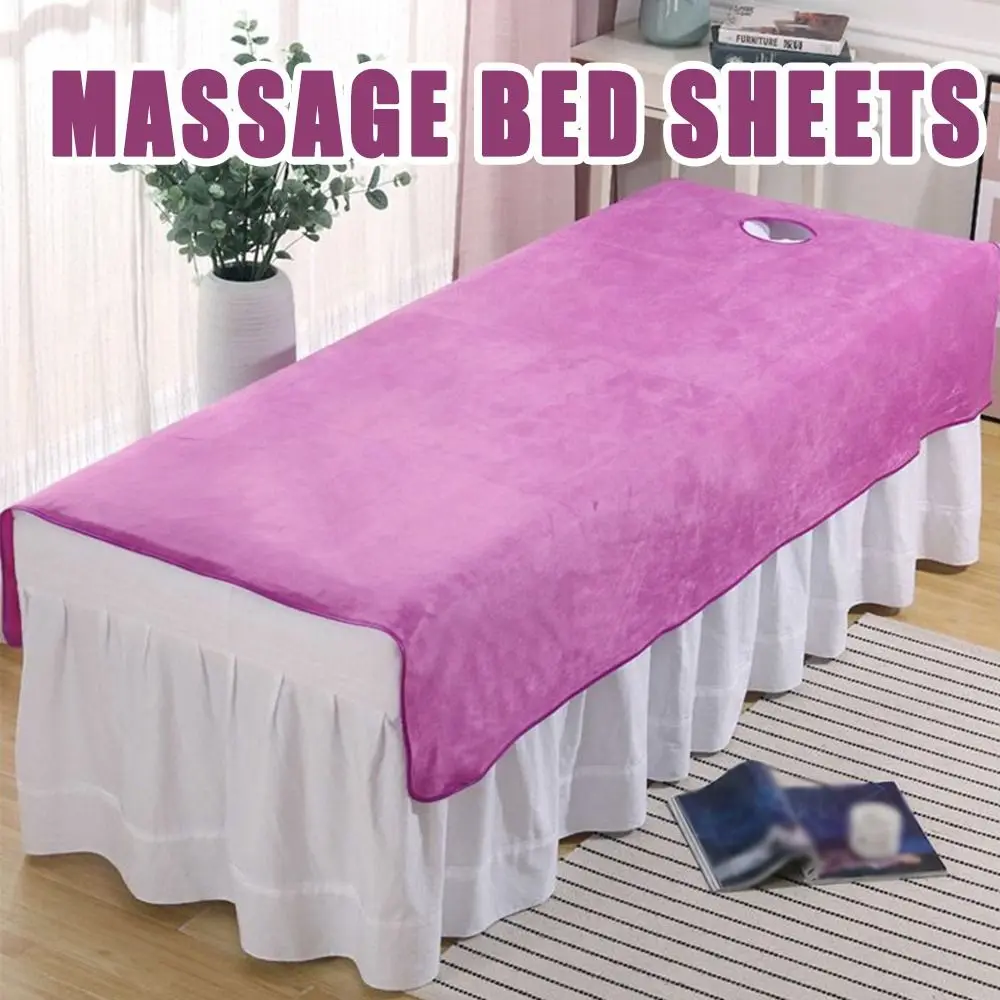 Comfortable SPA Bedspread with Face Hole Solid Color Massage Bed Sheets Soft Thickened Beauty Massage Table Cover