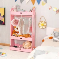 Children's Wardrobes,Kids Dress up Storage Wardrobe,Toddler Armoire Dresser Wardrobe w/Mirror & Cloth Hanger,Cute Crown Patterns 1