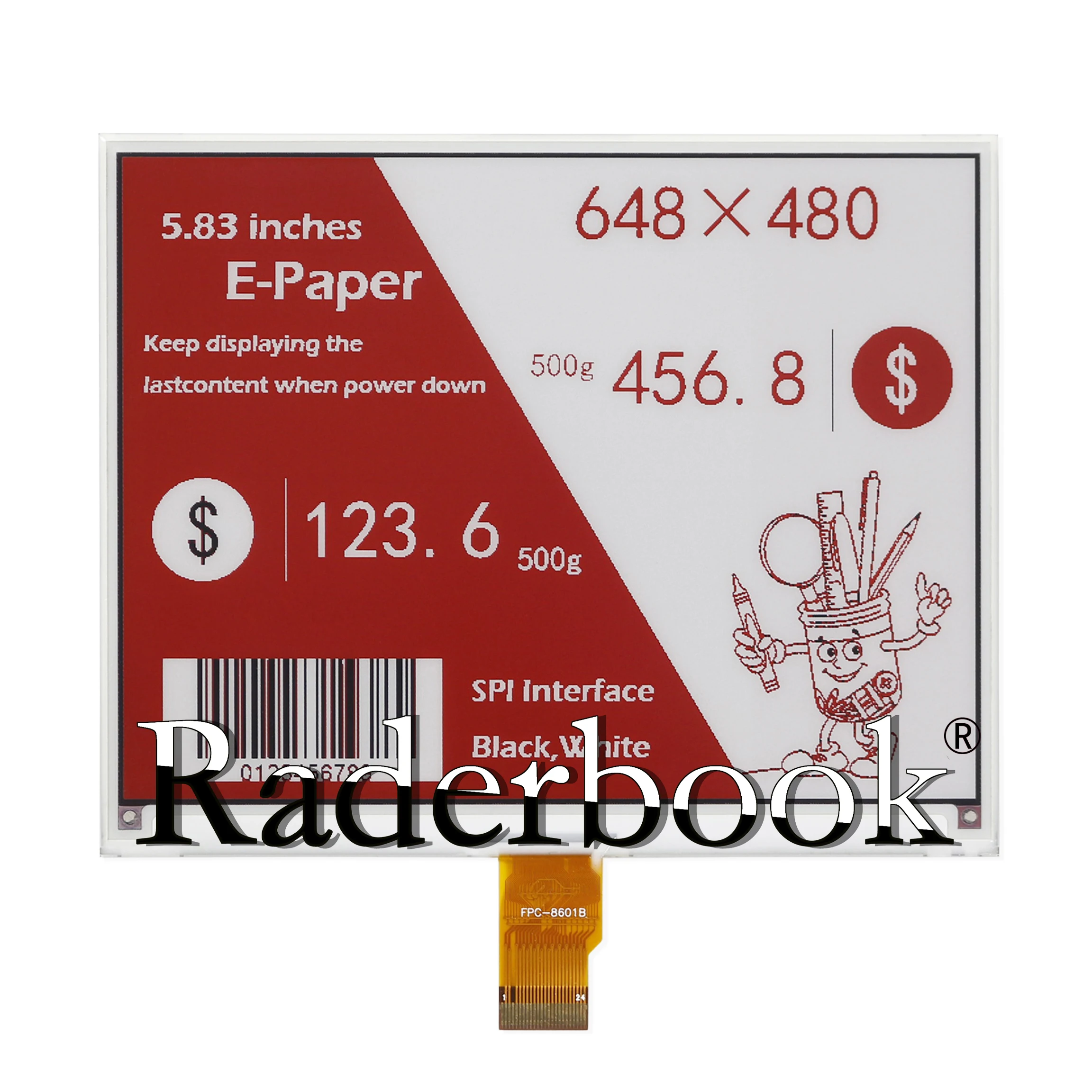 5.83-inch 24Pin e-ink screen 648x480 black, white and red e