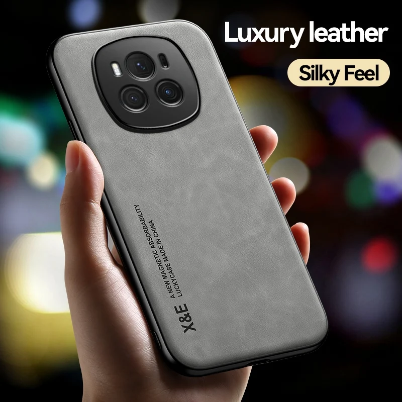Luxury PU Leather Magnetic Car Holder Phone Case with Silicone Protection