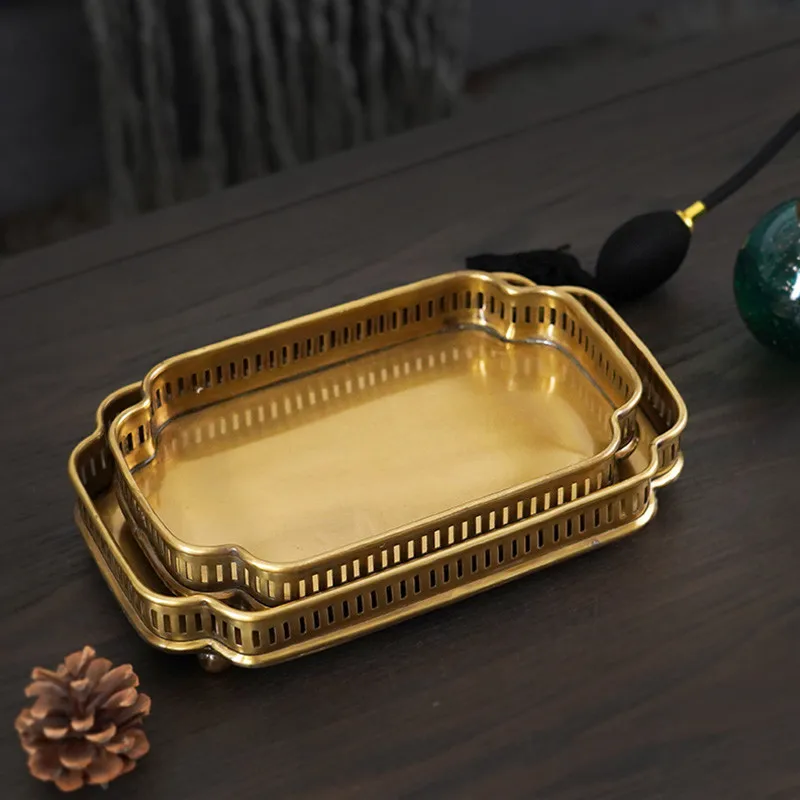 

Tea Tray Antique Brass Material Hollowing Process For Kitchen Bar Table Storage Organization Wedding Gifts India Style Dishes