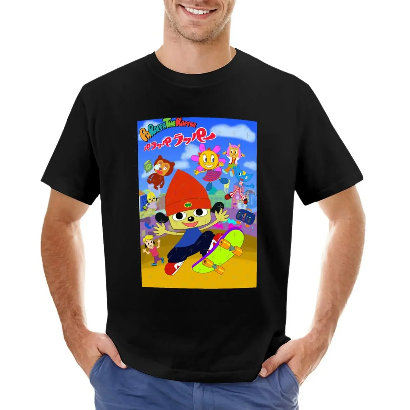 Parappa The Rapper Anime Poster T-Shirt Top Tees Vintage Mens White T-Shirt