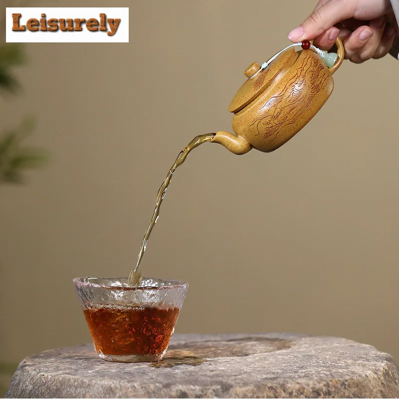 190ml Authentic Yixing Purple Clay Teapots Master Handmade Hawk Pot Raw Ore The Keel Gold Sand Kettle Chinese Zisha Tea Set Gift