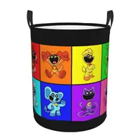 Custom Colorful Smiling Big Mouth Critters Group Laundry Hamper Large Storage Basket Scarry Animated Game Nursery Toy Organizer 1