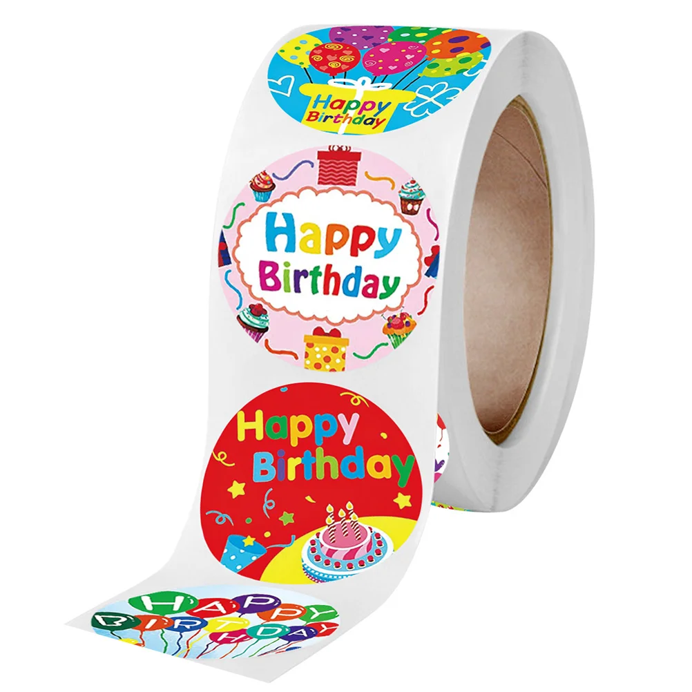 

1 Roll Adhesive Labels 500pcs Lovely Festival Birthday Gift Label Stickers Decorative Stickers