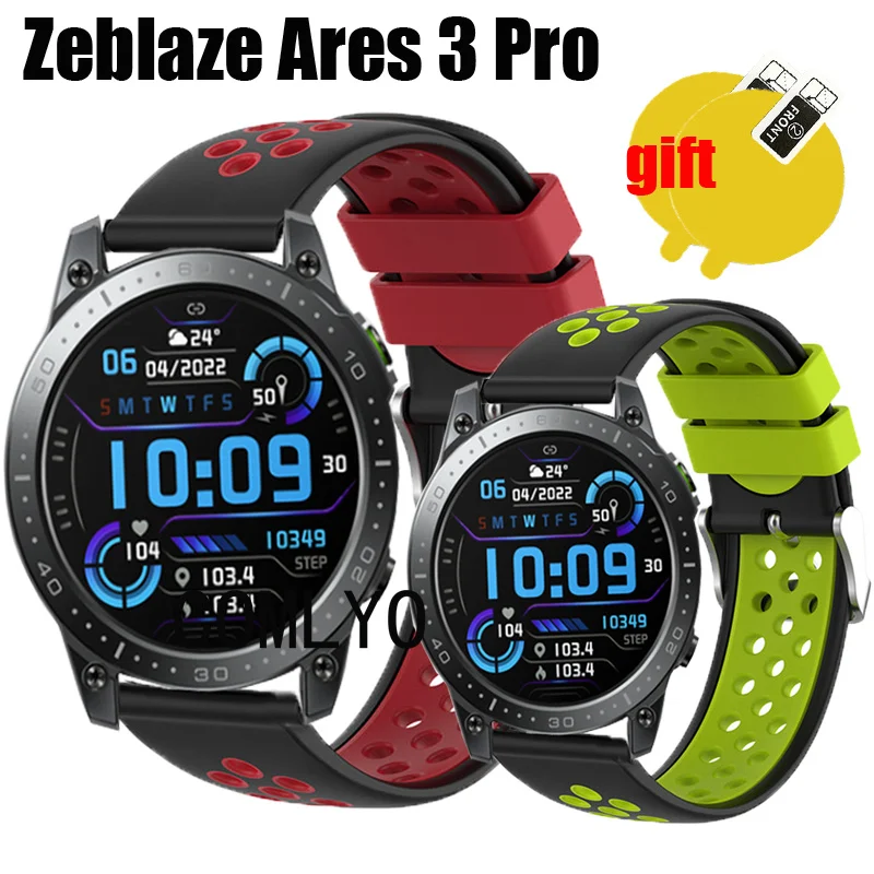 Confezione 3 In1 Per Zeblaze Ares 3 Pro Strap Silicone Soft Sports Band Belt Screen Protector Film