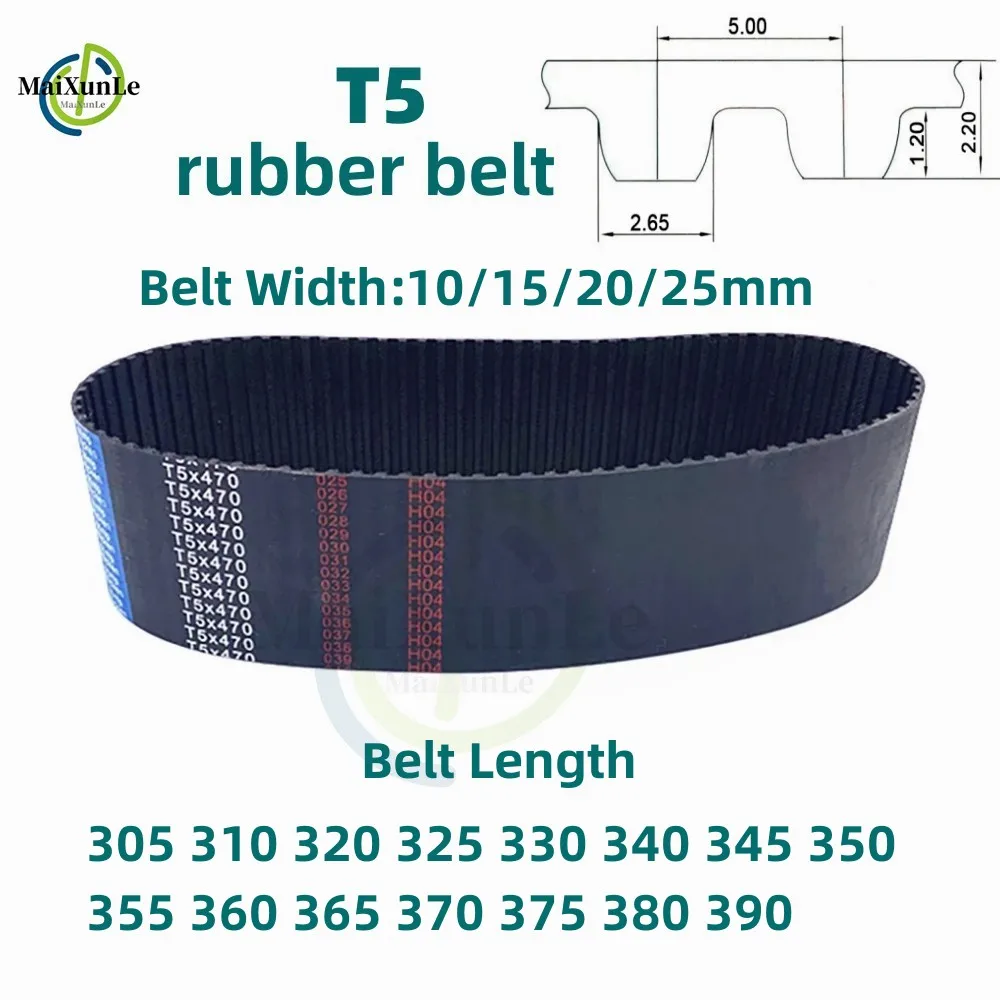 

T5 Timing Belt Trapezoidal Tooth circumference 305 310 320 325 330 340 345 -390mm Belts Width 10/15/20/25mm For T5 Alloy Pulley