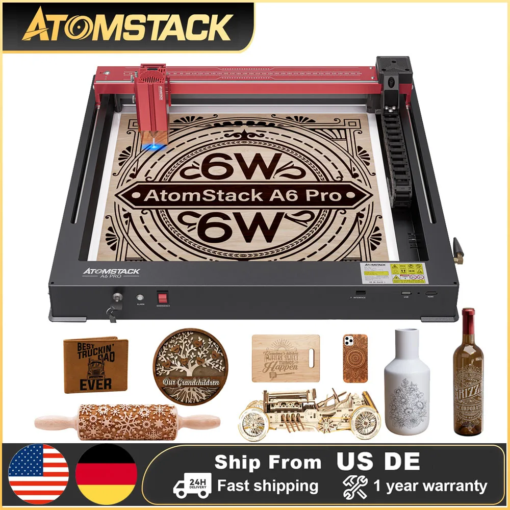 

AtomStack A6 Pro Desktop Laser Engraver 6W Laser Module Auto Focus Installation-Free DIY Metal Engraving Wood Cutting Machine