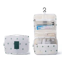 Elegant Women's Waterproof Travel Toiletry Organizer with Hook (White cactus)