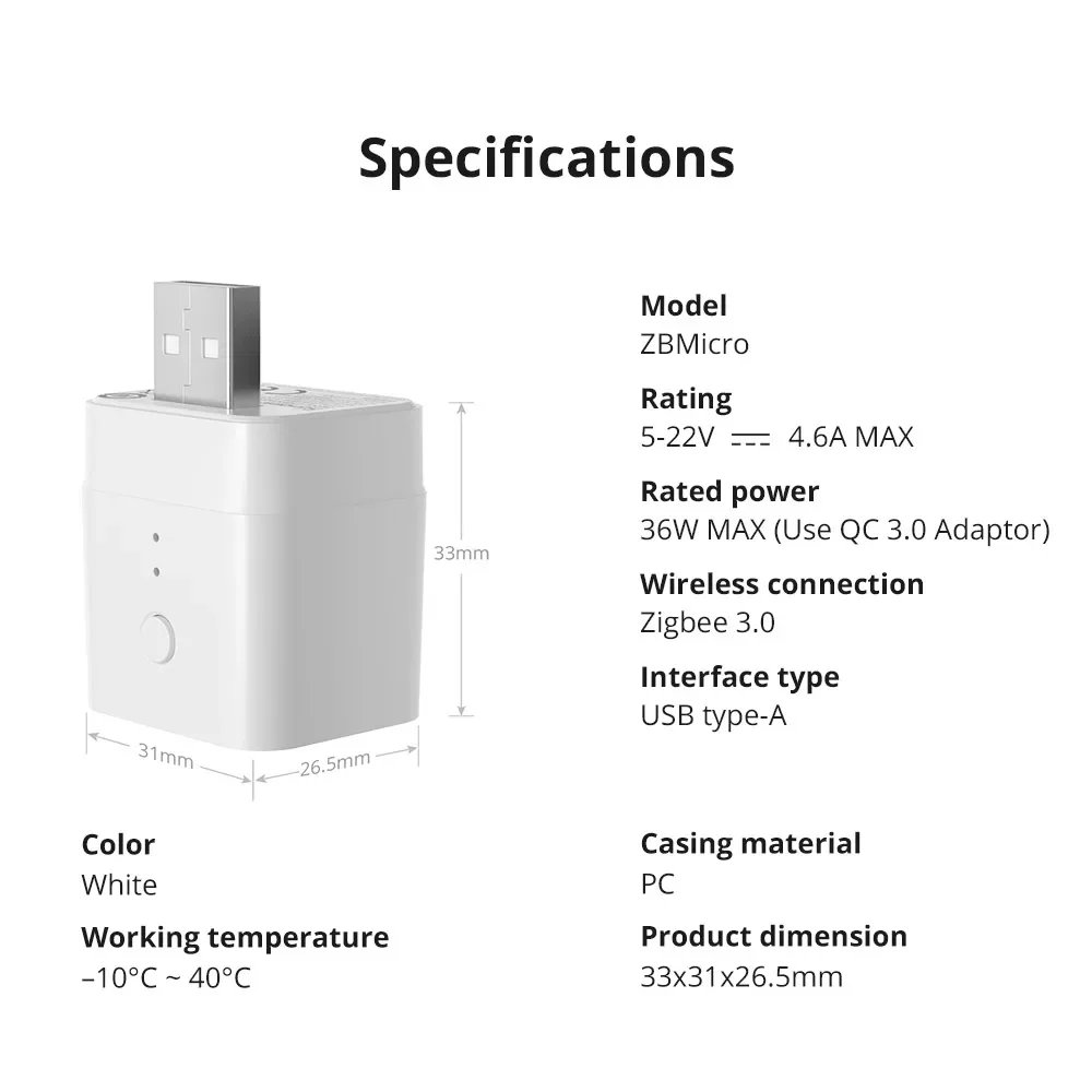 ZBMicro Micro Zigbee USB Smart Adaptor Intelligent Switch Support Fsat Charging