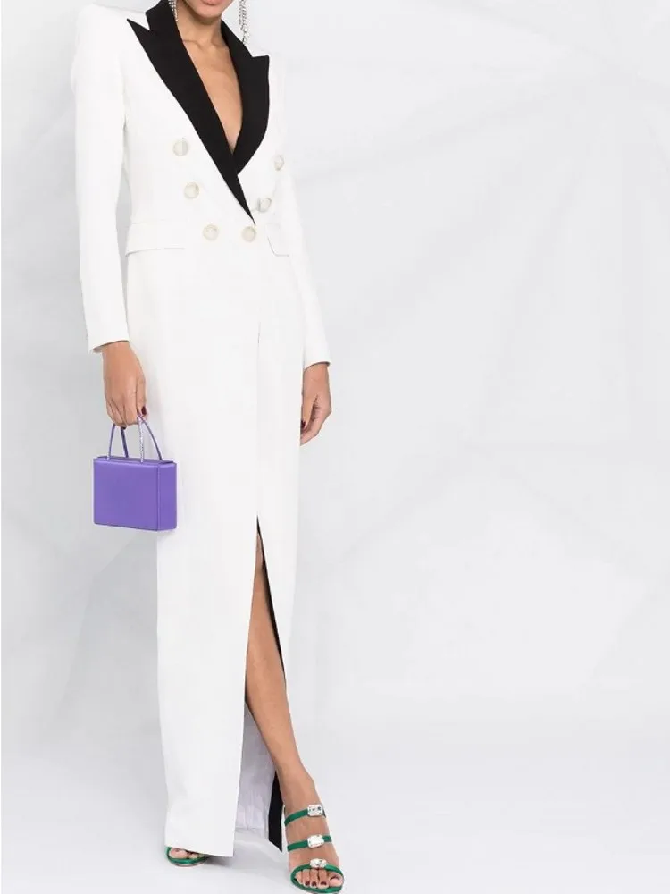 

Long Dress For Women Zipper Sexy Deep V Notched Suit Coats Package Hip Empire Pencil Dresses Commute Autumn Full Sleeve Dress