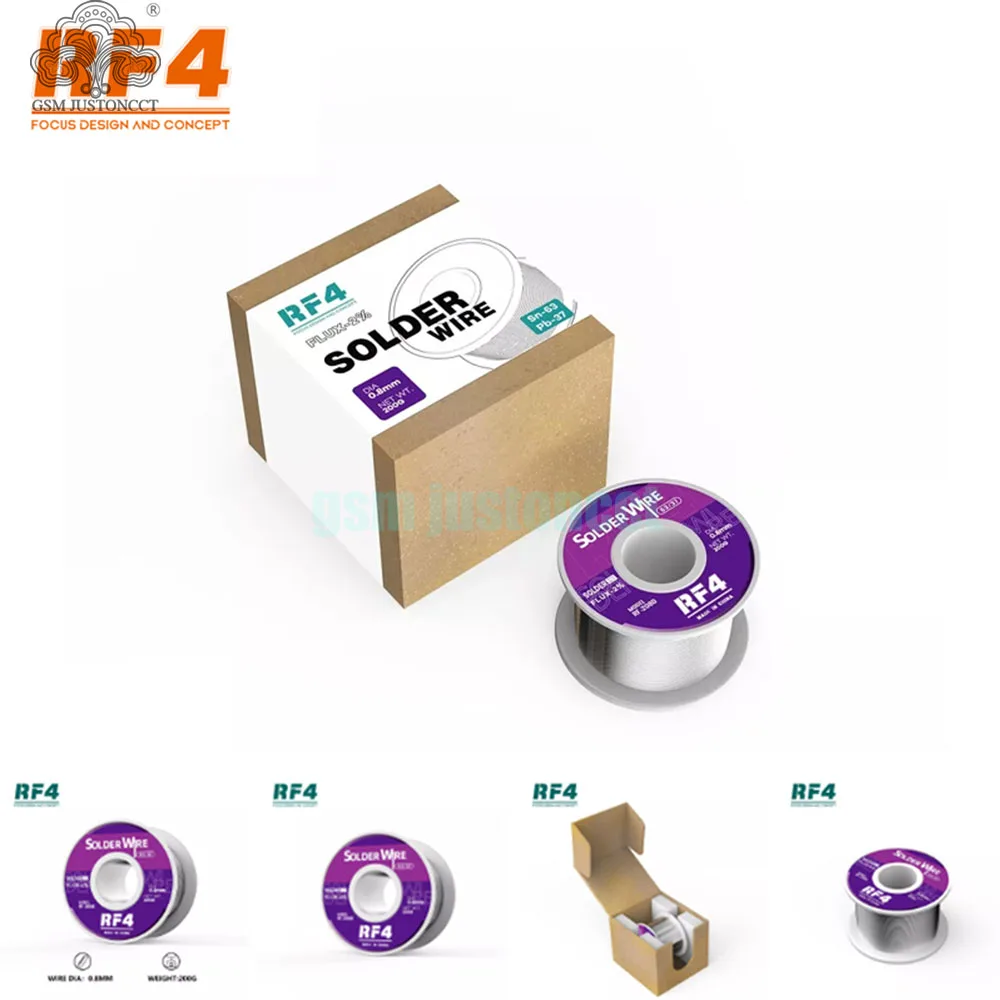 RF4 작은 잔류 물 200g 고순도 납땜 와이어 6337 주석 납 용접 와이어 전자 납땜 0.8 0.6 납땜 제거 와이어