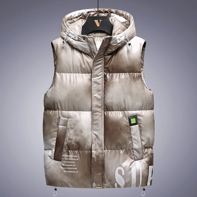 

M-8XL Vest Hoodies 2022 Winter Men Loose Thicken Down Jacket Warm Windproof Coat Tie-dyed Casual Outerwear