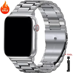 Premium Stainless Steel Watch Band - Metal Bracelet for 42mm 44mm 45mm (Silver)