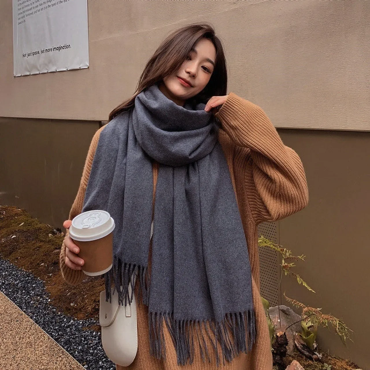 Women's Black Wool Cashmere Scarf Checkered Warm Winter Fashion Accessory Stylish Ladies Outfit XWJ07 Luxurious Cold Protection