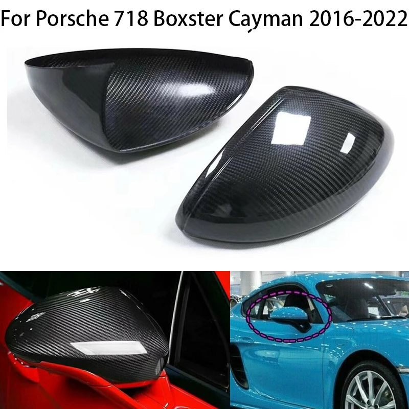 

2pcs LHD & RHD Real Carbon Fiber Car Side Rearview Mirror Cover Cap Trim For Porsche 718 Boxster Cayman 2016 2017 2018 2019