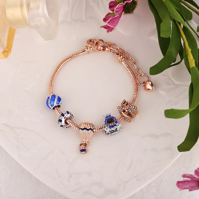 Pandora Blue Dream Hot Air Balloon Bracciale Princess Car Spiral Bead Regalo Di San Valentino Dream Sky Surprise Jewelry Wholesale