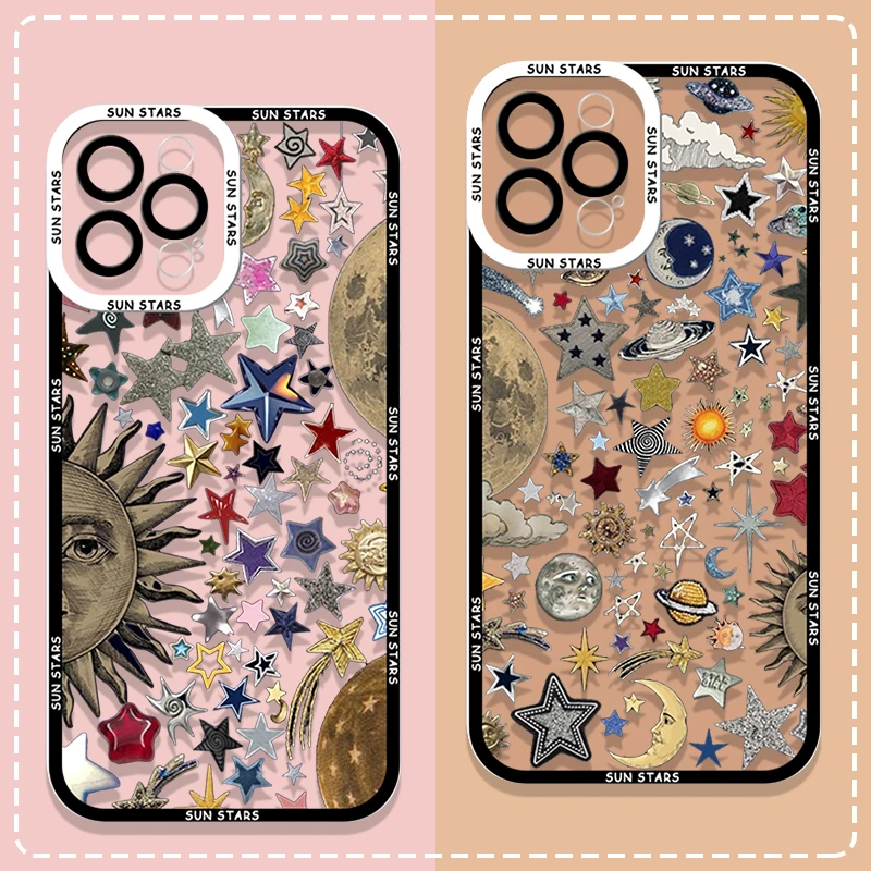 Retro Style Sun Moon Stars Clear Soft Phone Case