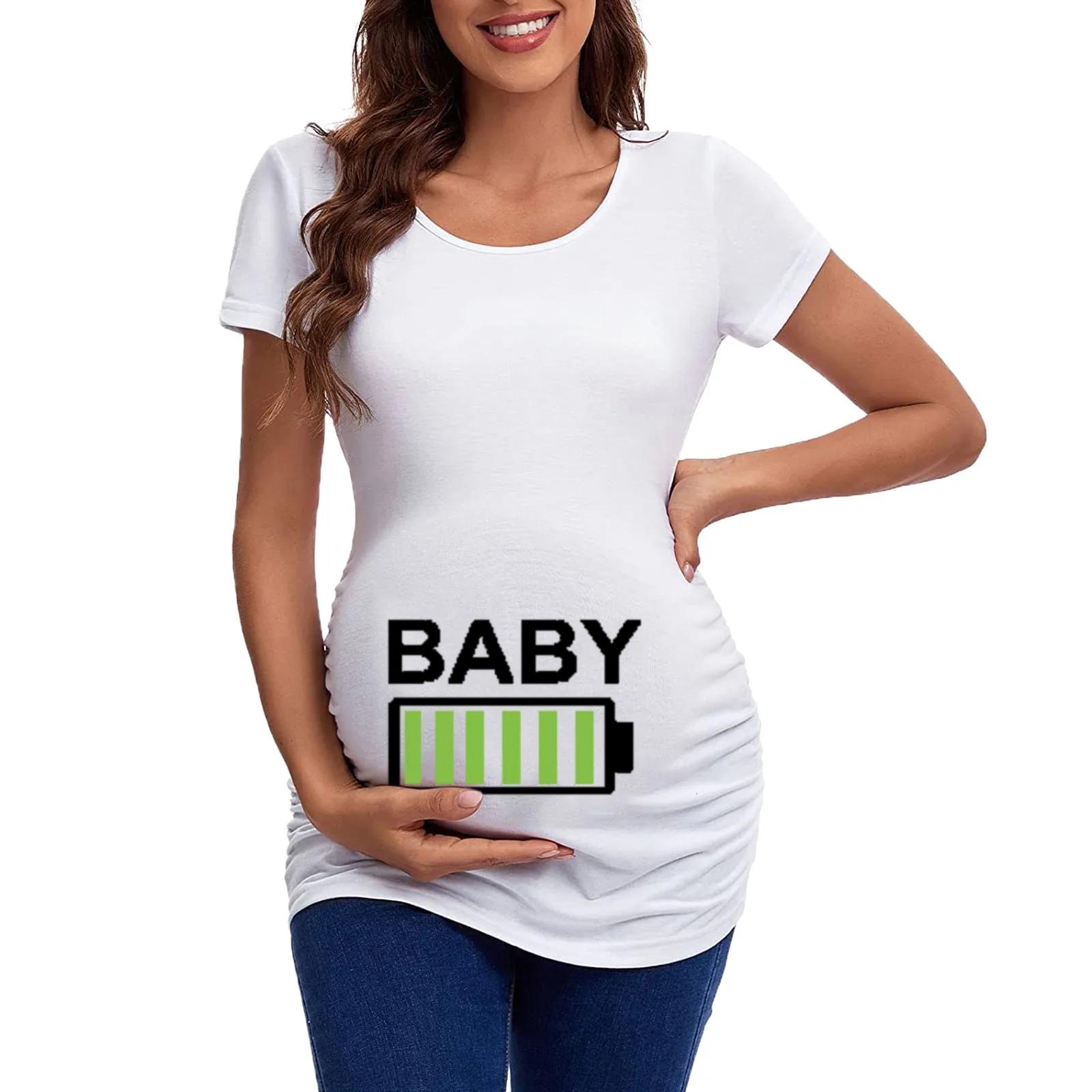 

Funny Maternity T Shirts Womens Short Sleeve Tee Pregnant Crew Neck Letter Print Ruched Sides T Shirt Top Pregnancy Tunic Blouse