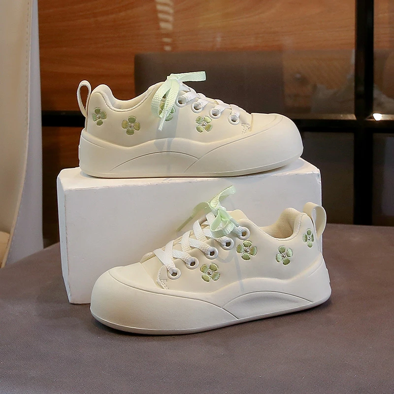 Girls Floral Embroidered Soft Sole Breathable School Trainers