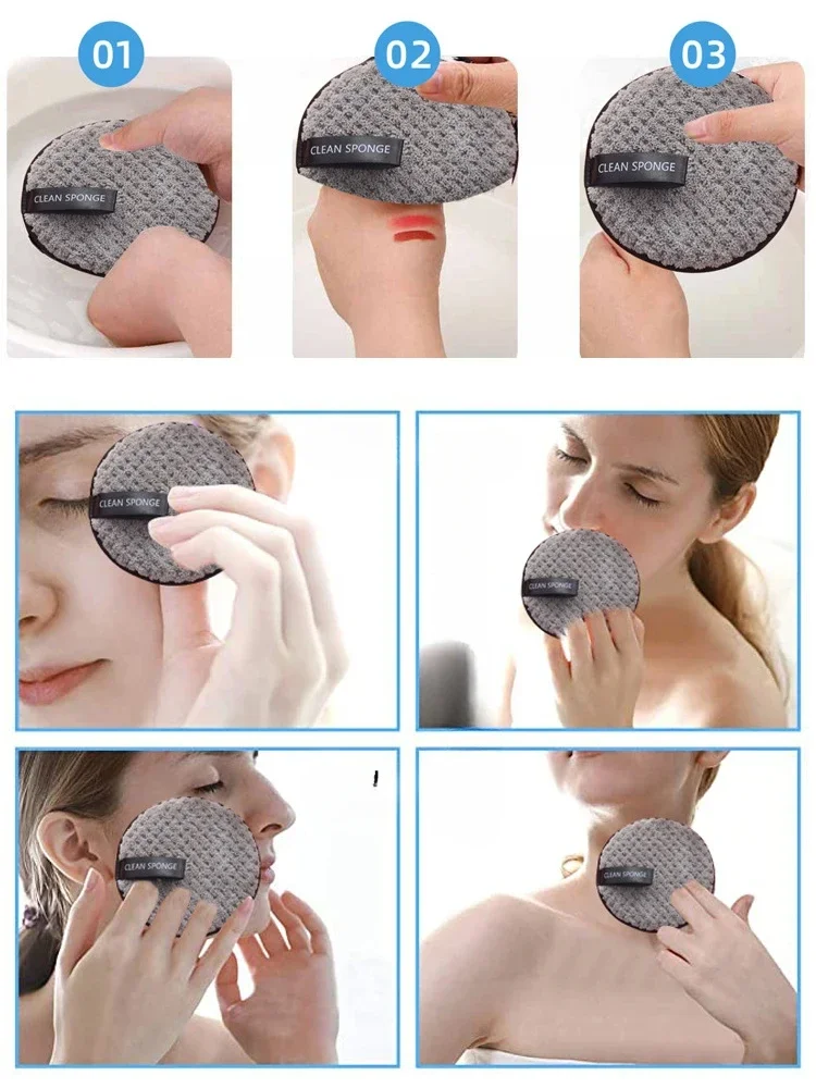 5Pcs 재사용 가능한 메이크업 리무버 패드 면 물티슈 마이크로 화이버 메이크업 제거 스폰지 면 청소 패드 도구