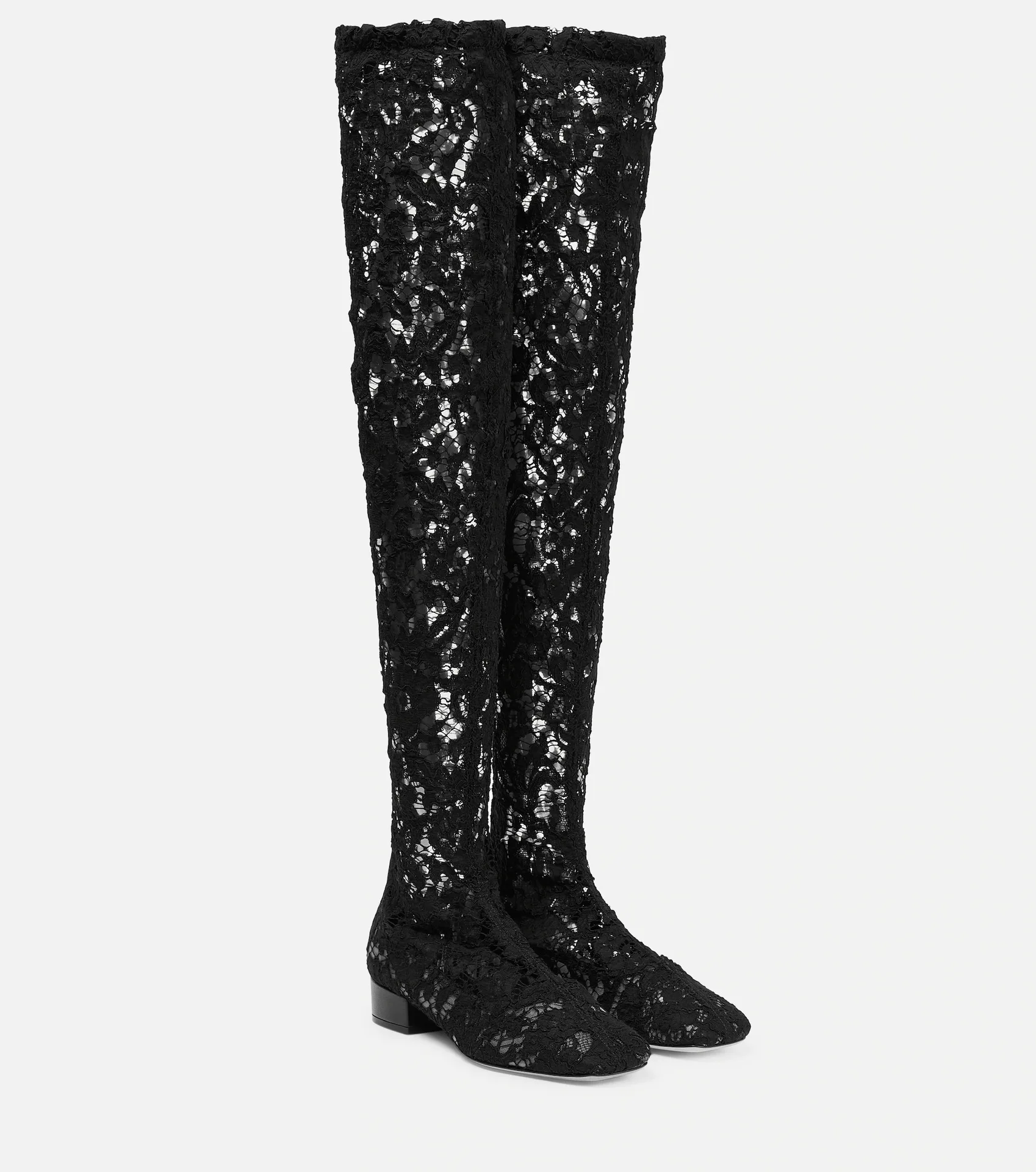2023 Foreign Trade New Square Head Sexy Lace Flower Low Heel Back Zipper Knee Length Boots Large Women's Boots