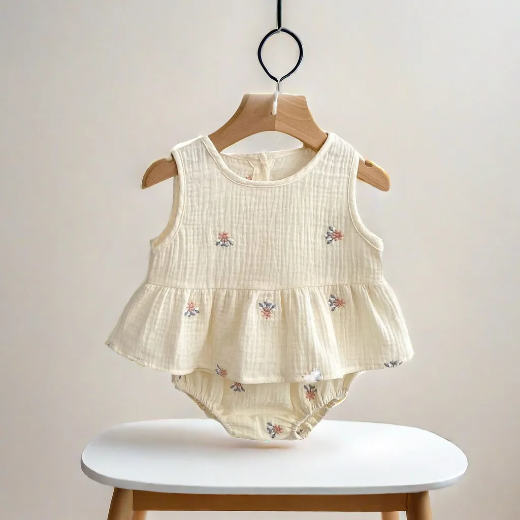 Ins Summer Baby Girls 2pcs Clothing Set Cotton Plaid Ruffle Sleeveless Tops Flower Embroidery PP Shorts Suit Infant Girl Outfit Ins Summer Baby Girls 2pcs Clothing Set Cotton Plaid Ruffle Sleeveless Tops Flower Embroidery PP Shorts Suit Infant Girl Outfit