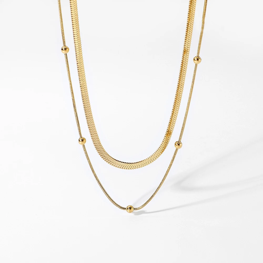 Luxuriöse 14K Vergoldete Mehrschichtige Halskette Mit Runden Perlen Für Damen, Tägliches Tragen, Anlaufgeschützter, Wasserfester Edelstahl-Schmuck Sbb986A1Becef49B6894B422978865879W