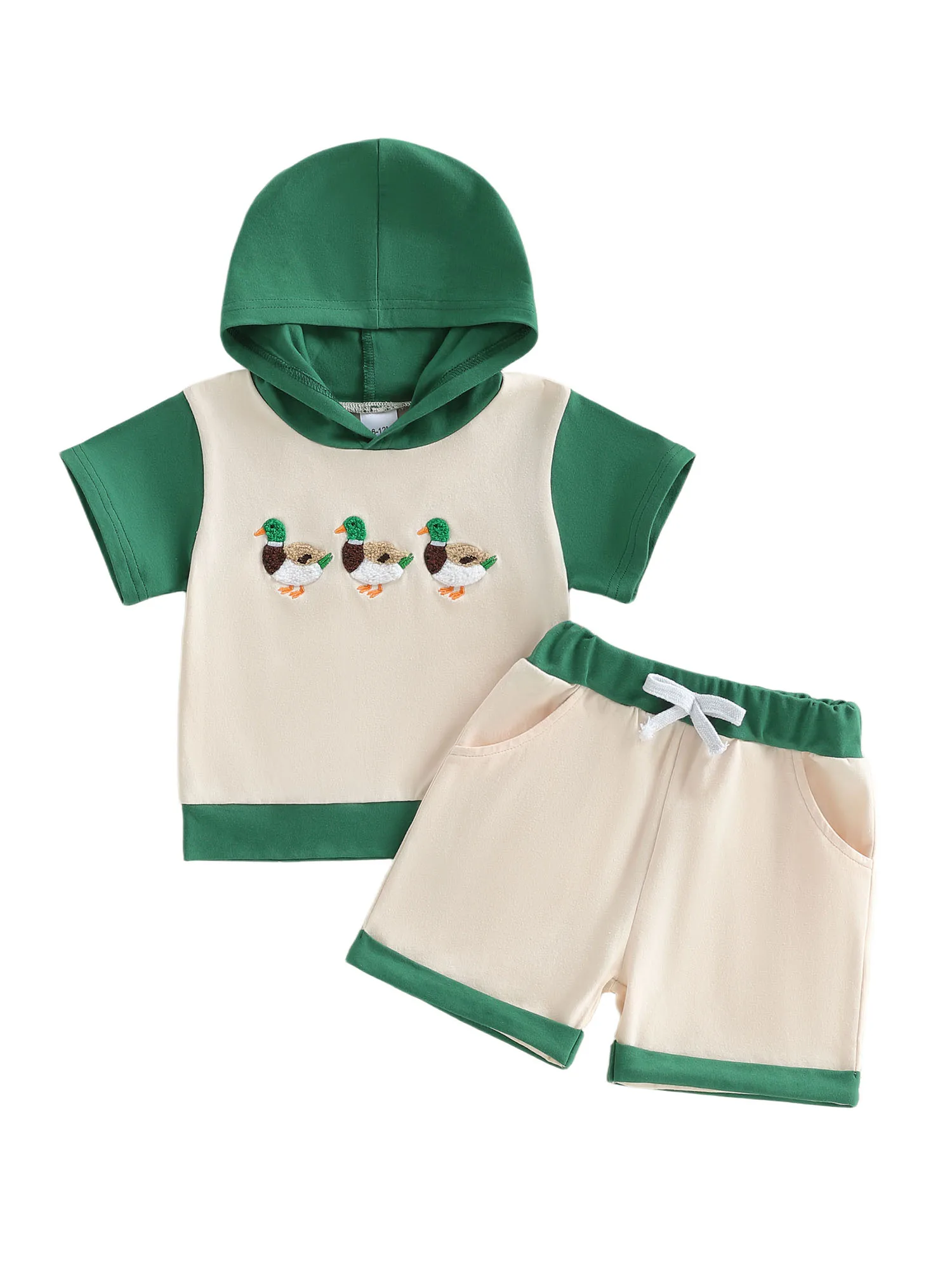Adorable Infant Summer Clothes with Cute Bear Print Short Sleeve Hoodie and Matching Shorts 2 Piece Set for Babies