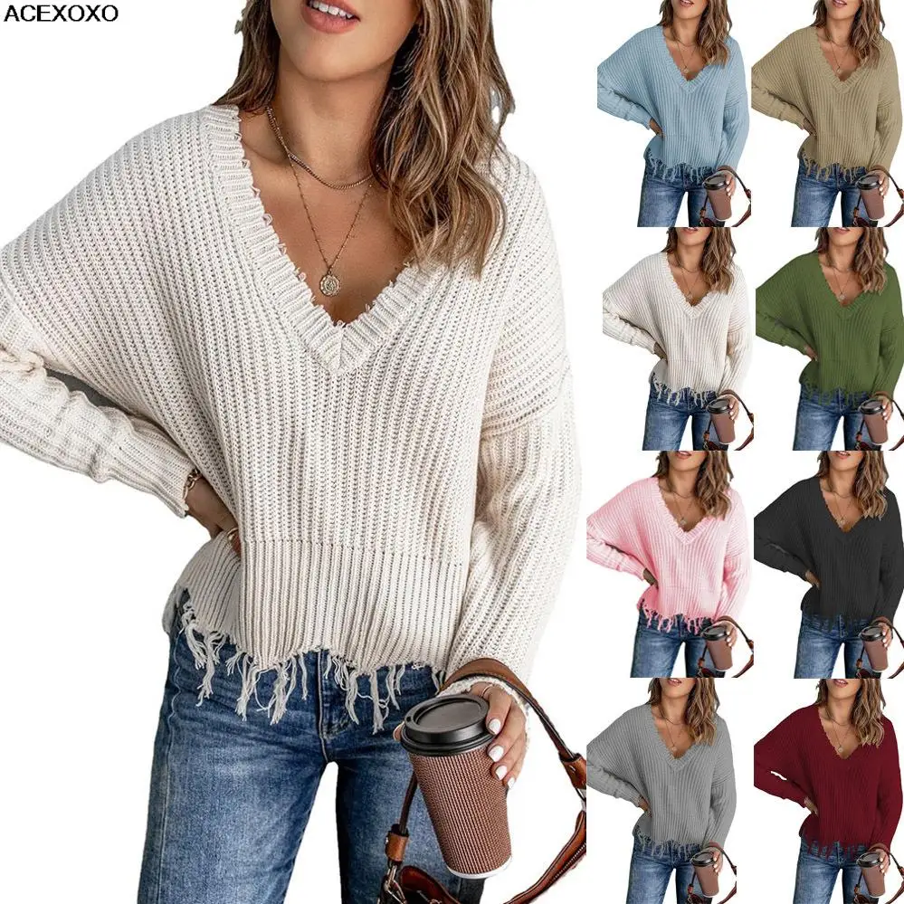 

Ladies' knitted sweater female paragraph 2023 loose lazy autumn wind sets joker hem tassel amazon