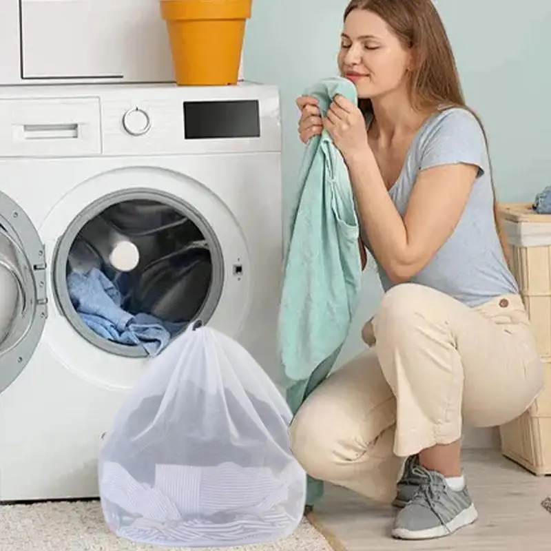 Laundry Bag Drawstring Strap Mesh Wash Bags Washable Laundry Delicates Bag Dirty Clothes Net Bags For Home Dorm Apartment laundry bag