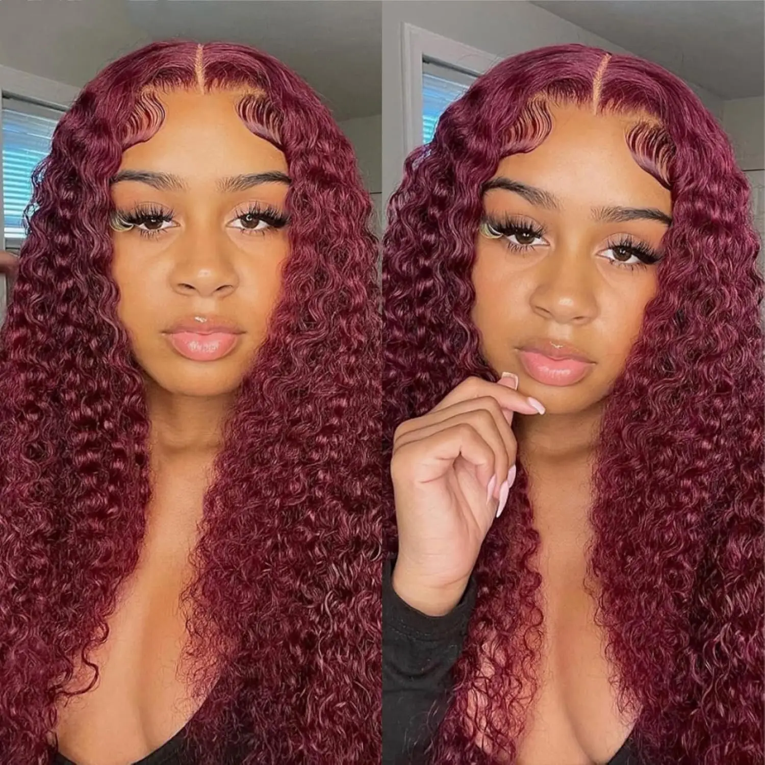 Burgundy Deep Wave Lace Front Wigs Human Hair Pre Plucked with Baby Hair 250% Density 99J Burgundy 13x4 Deep Wave Lace Front Wig