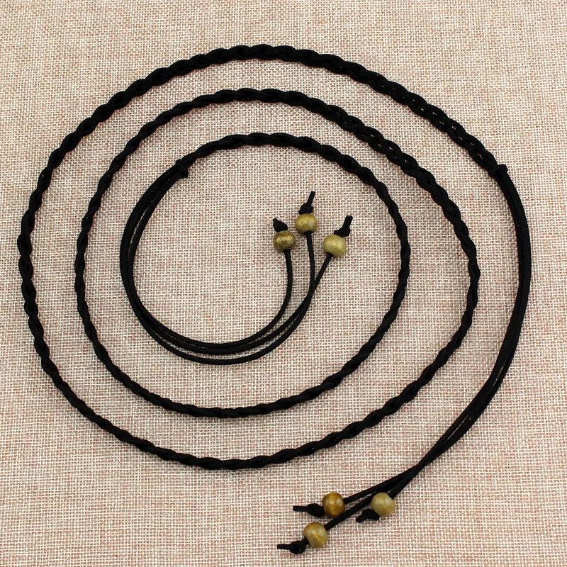 Women Waist Belt Rope Chinese Style Braided Woven Tassel Thin Belt Female Knot Decorated Waistband Hot Casual Solid Black Belts