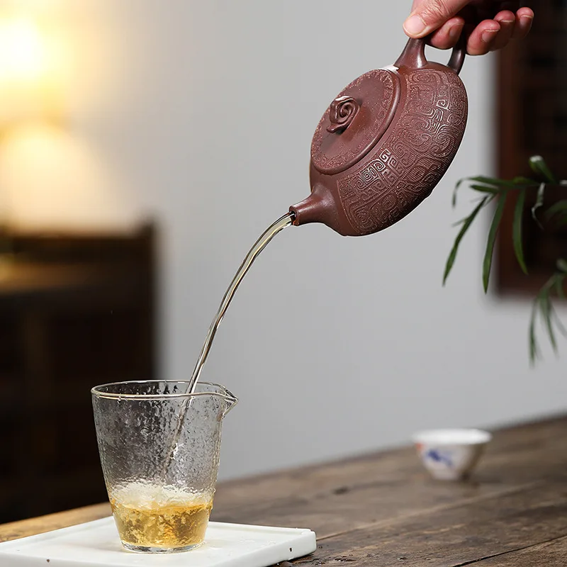High Quality Ore Purple Clay Handmade Xiangyun Flat Ladle Yixing Pot Household Large Product Shipiao Teapot Tea Set