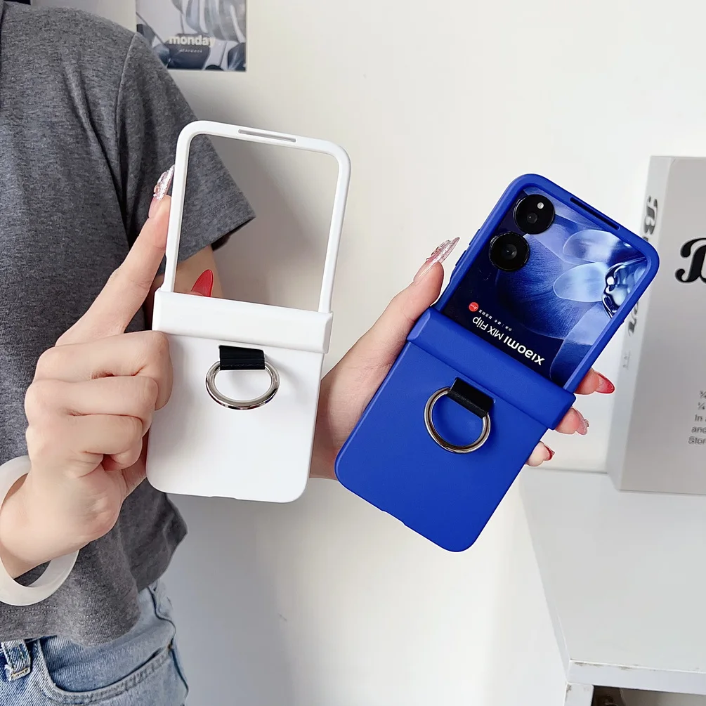 Candy Color Finger Ring Phone Case - Skin-friendly, Slim, Hard Cover with Camera Protection