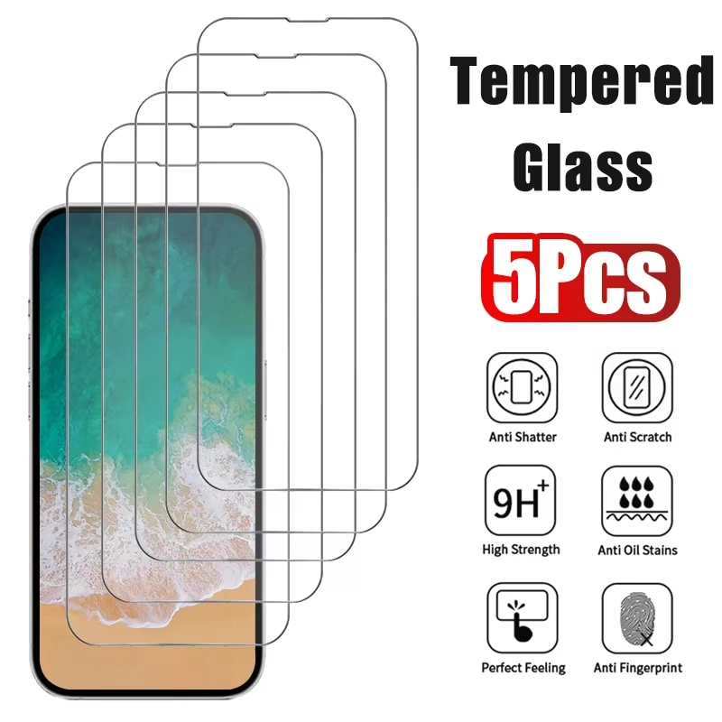 Premium Tempered Glass Screen Protector - 5 Pack, HD Clear Protective Shield