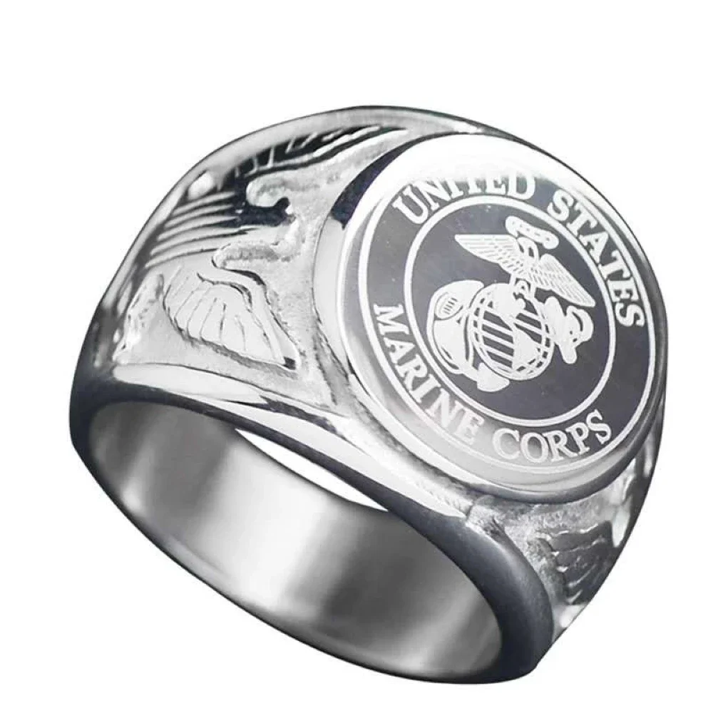 Ring Set Gold Color Rings Stainless Steel Ring Finger Ring Size 8/9/10/11/12/13 Men Badge Eagle 3D Relief Pattern Waterproof Rust Proof Finger Jewelry
