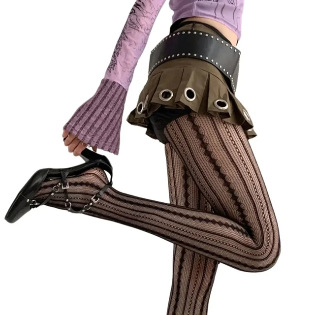 Collant Donna A Rete Nere - Vita Alta, Motivi A Pizzo, Per Feste E Serate, Eleganti E Sexy - Foto 7