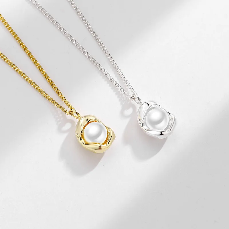 

Ladies 925 Sterling Silver Necklace Gold Color Irregular Inlaid Freshwater Pearl Fashion Jewelry Couple Holiday Gift